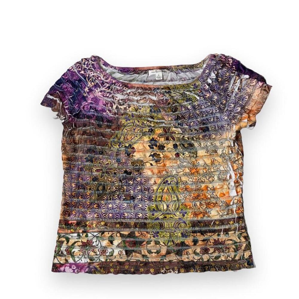 Vintage John Paul Richard Y2K Paisley Mesh Ruffle Top size Large
